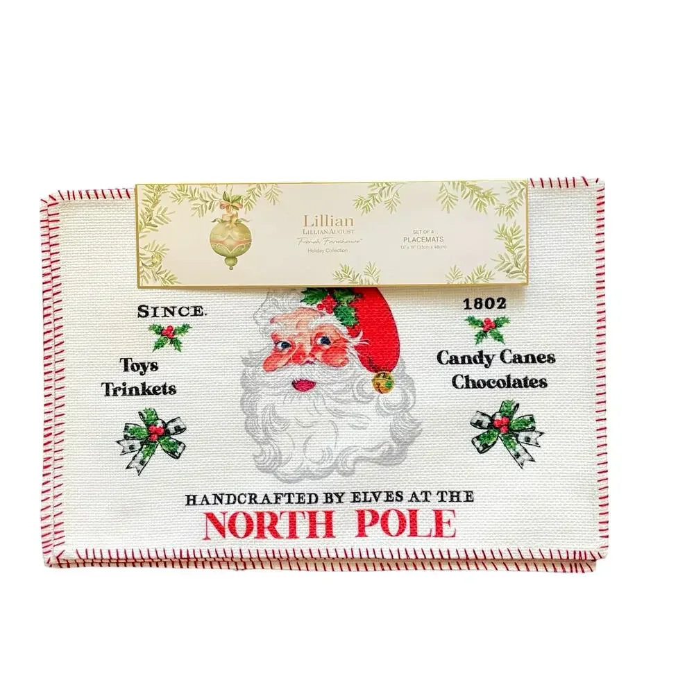 Lillian August Christmas SANTA CLAUS Placemat Set of 4 Holiday Decor 13x19 New